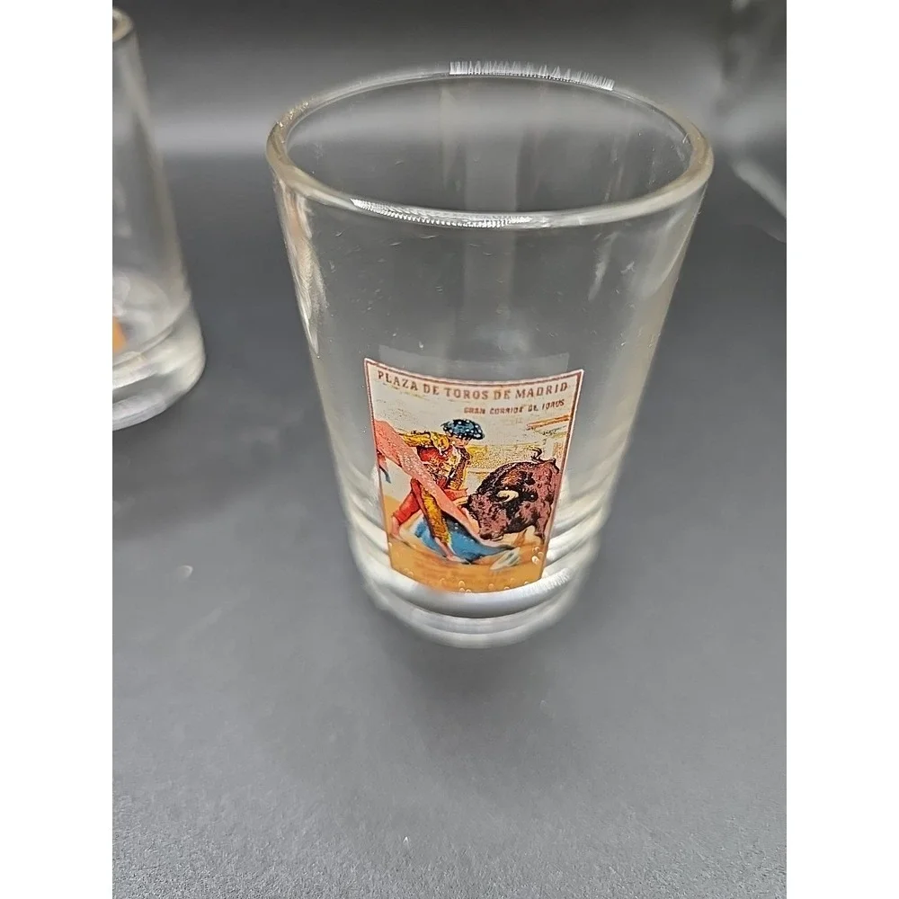 3 Vintage Plaza de Toros de Madrid Shot Glasses Bull Fighter Made In Portugal